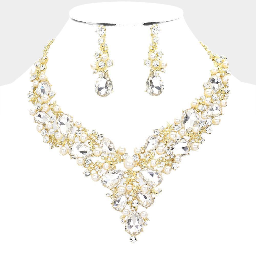 Gold Glass crystal & pearl vine evening necklace - Jewelry Store by Erik Rayo