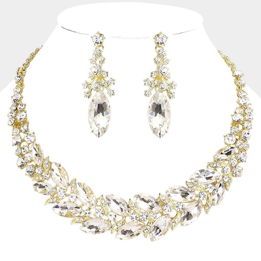 Gold Marquise Glass Crystal Oval Cluster Evening Necklace - Jewelry Store by Erik Rayo