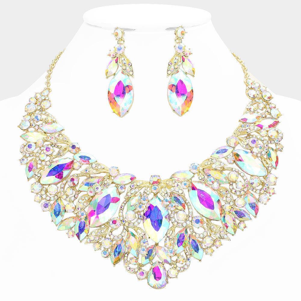 Gold Marquise Stone Accented Leaf Evening Necklace - Jewelry Store by Erik Rayo