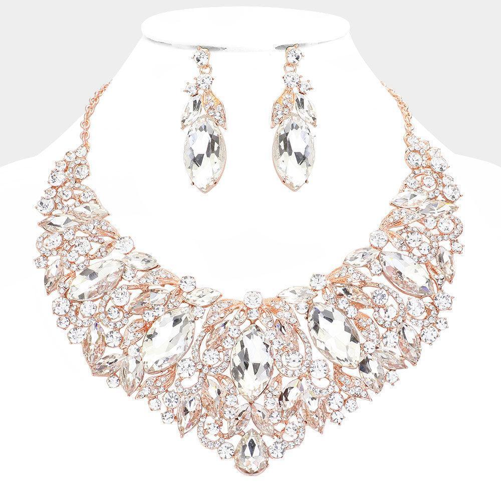 Gold Marquise Stone Accented Leaf Evening Necklace - Jewelry Store by Erik Rayo