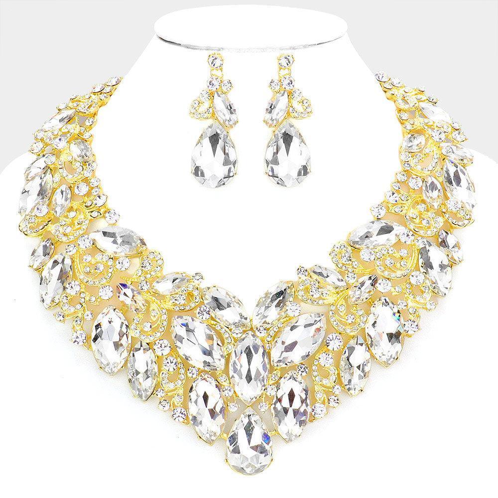 Gold Marquise Stone Cluster Accented Evening Necklace - Jewelry Store by Erik Rayo