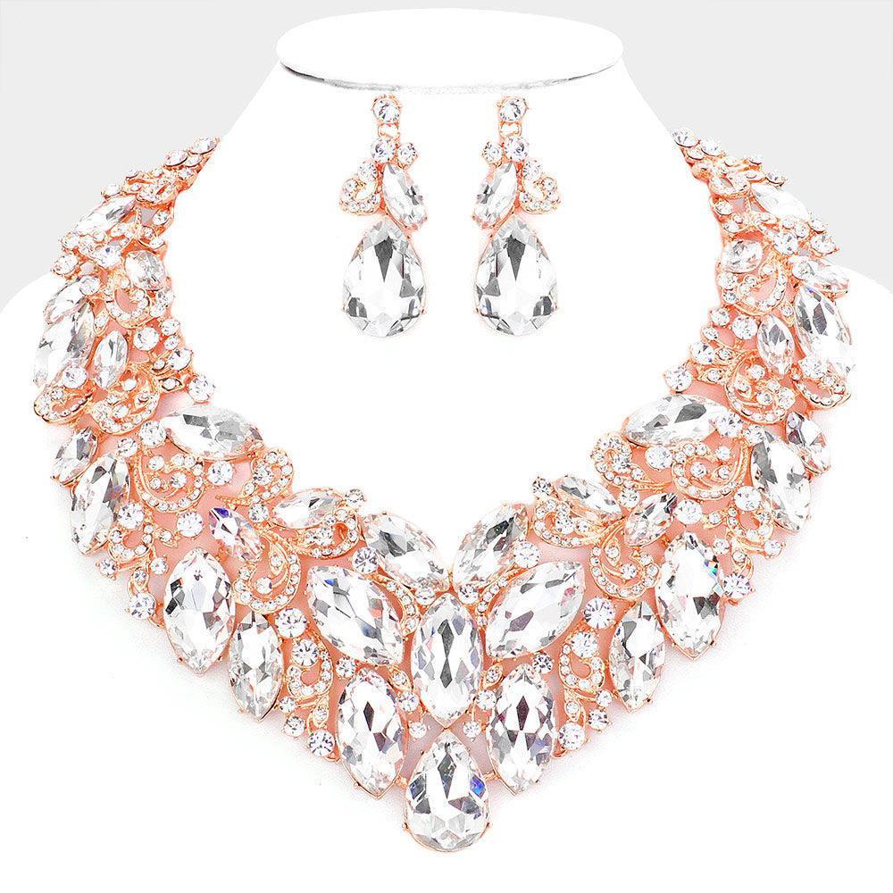 Rose Gold Marquise Stone Cluster Accented Evening Necklace - Jewelry Store by Erik Rayo