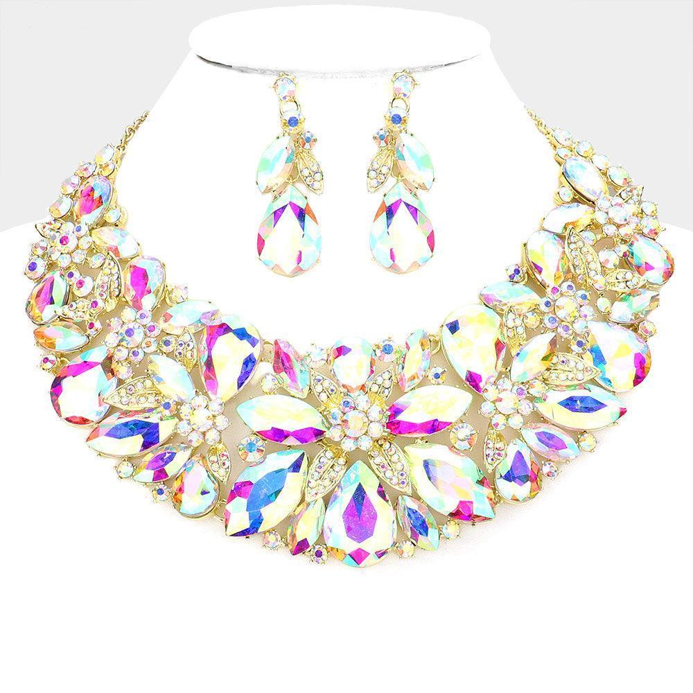 Gold Floral Multi Stone Cluster Evening Necklace - Jewelry Store by Erik Rayo