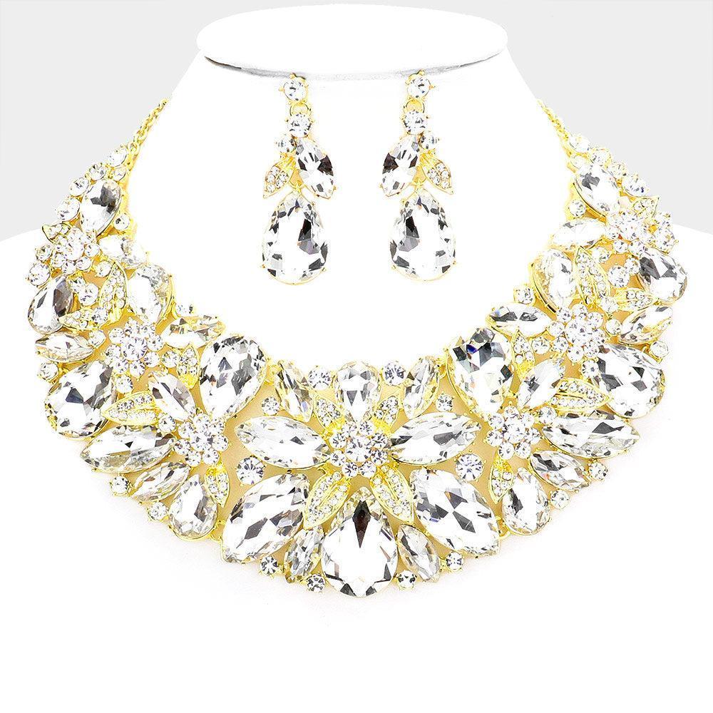 Gold Floral Multi Stone Cluster Evening Necklace - Jewelry Store by Erik Rayo