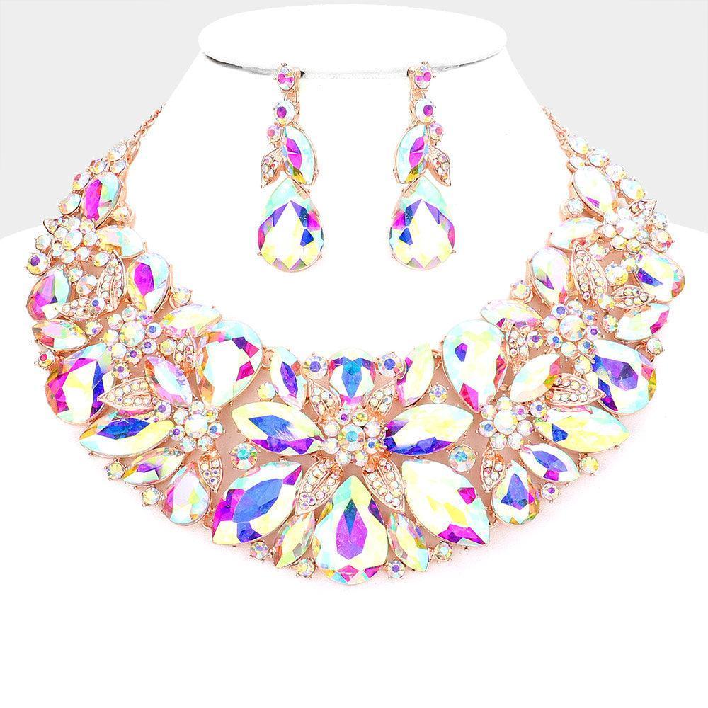 Rose Gold Floral Multi Stone Cluster Evening Necklace - Jewelry Store by Erik Rayo