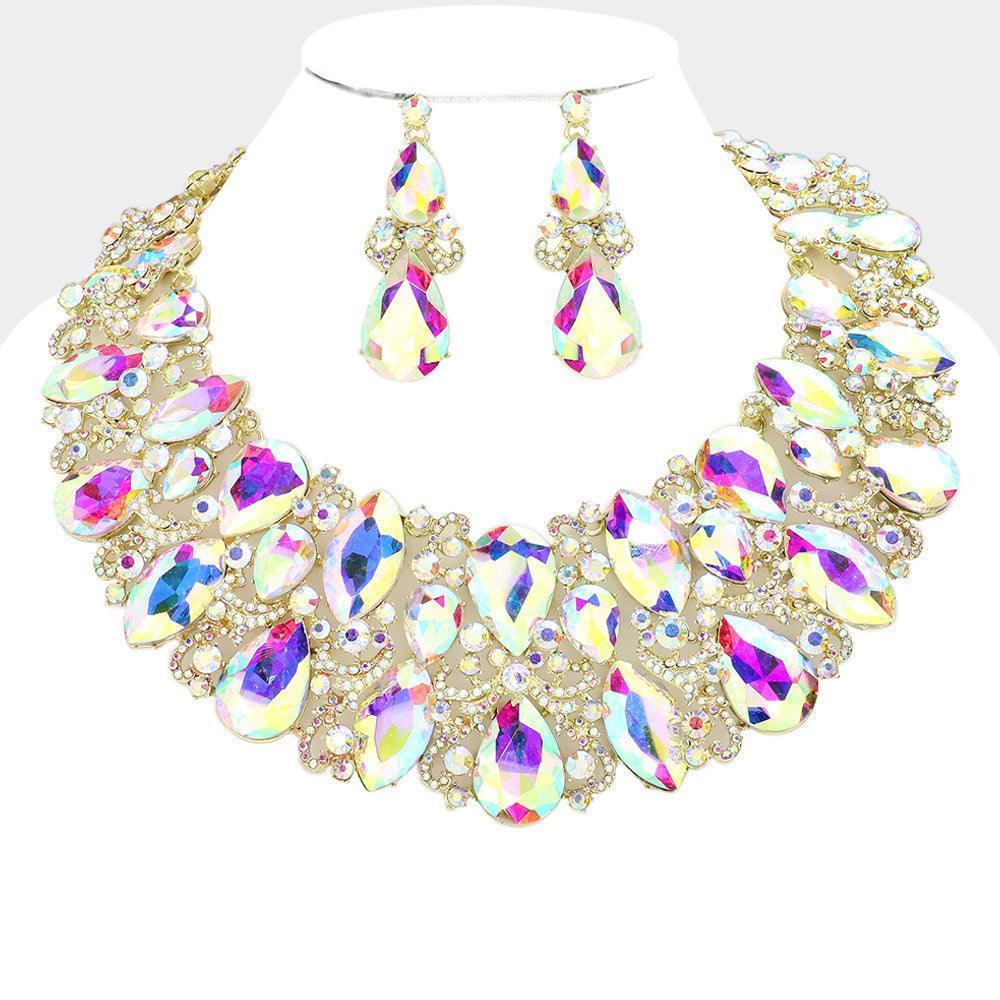 Gold Marquise Teardrop Stone Accented Evening Necklace - Jewelry Store by Erik Rayo