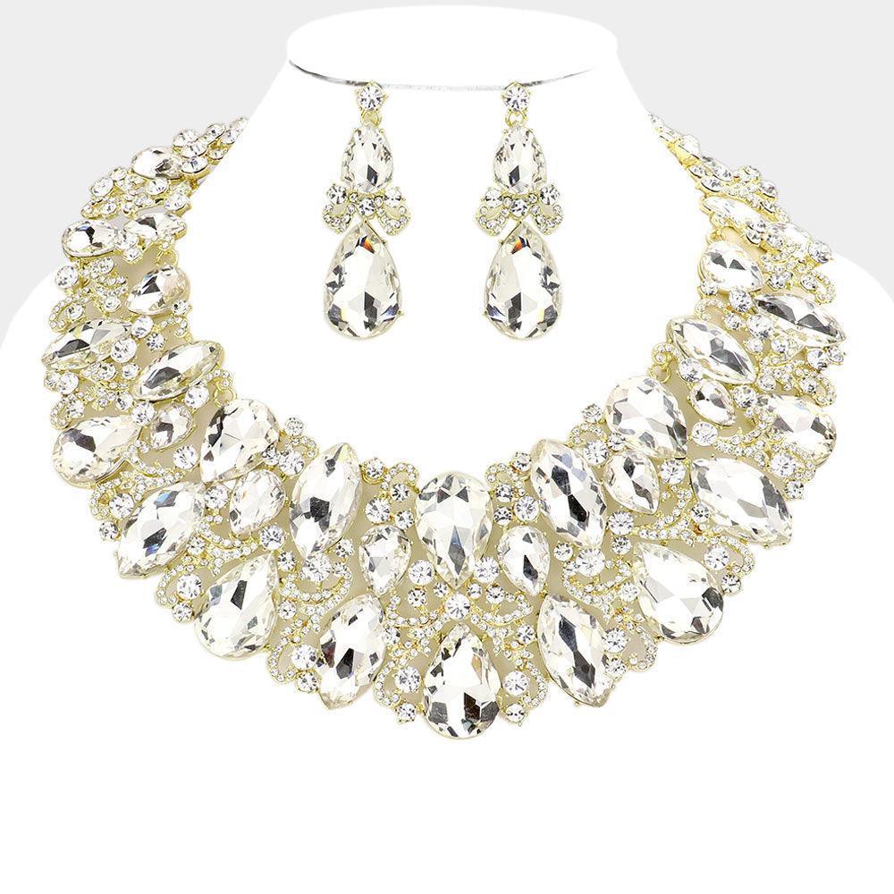 Gold Marquise Teardrop Stone Accented Evening Necklace - Jewelry Store by Erik Rayo