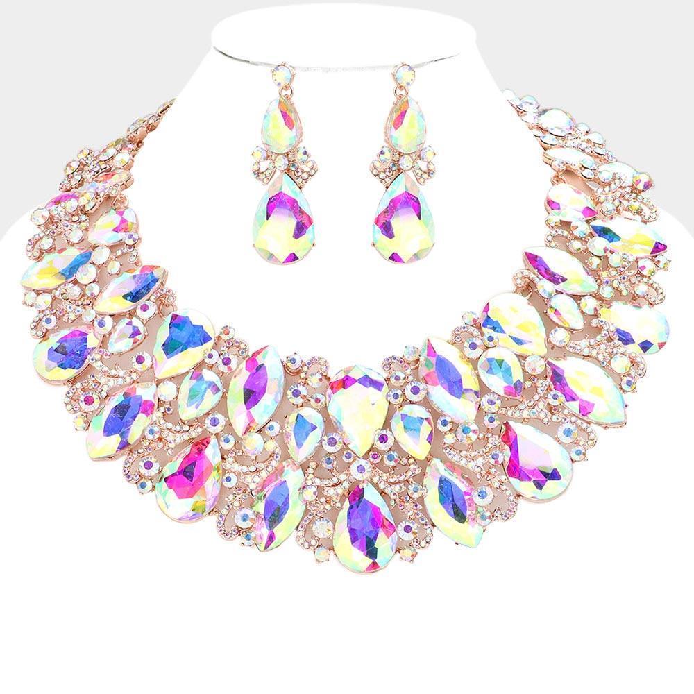 Rose Gold Marquise Teardrop Stone Accented Evening Necklace - Jewelry Store by Erik Rayo
