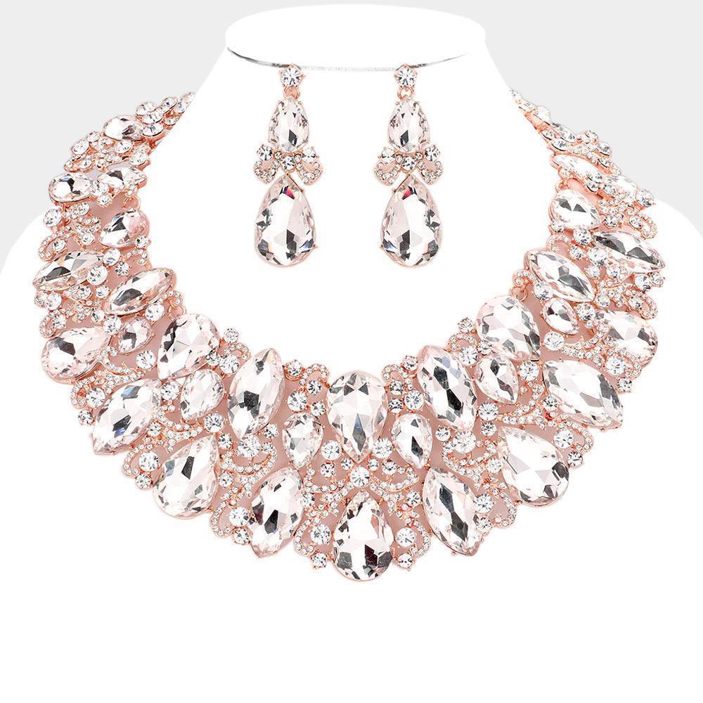Rose Gold Marquise Teardrop Stone Accented Evening Necklace - Jewelry Store by Erik Rayo