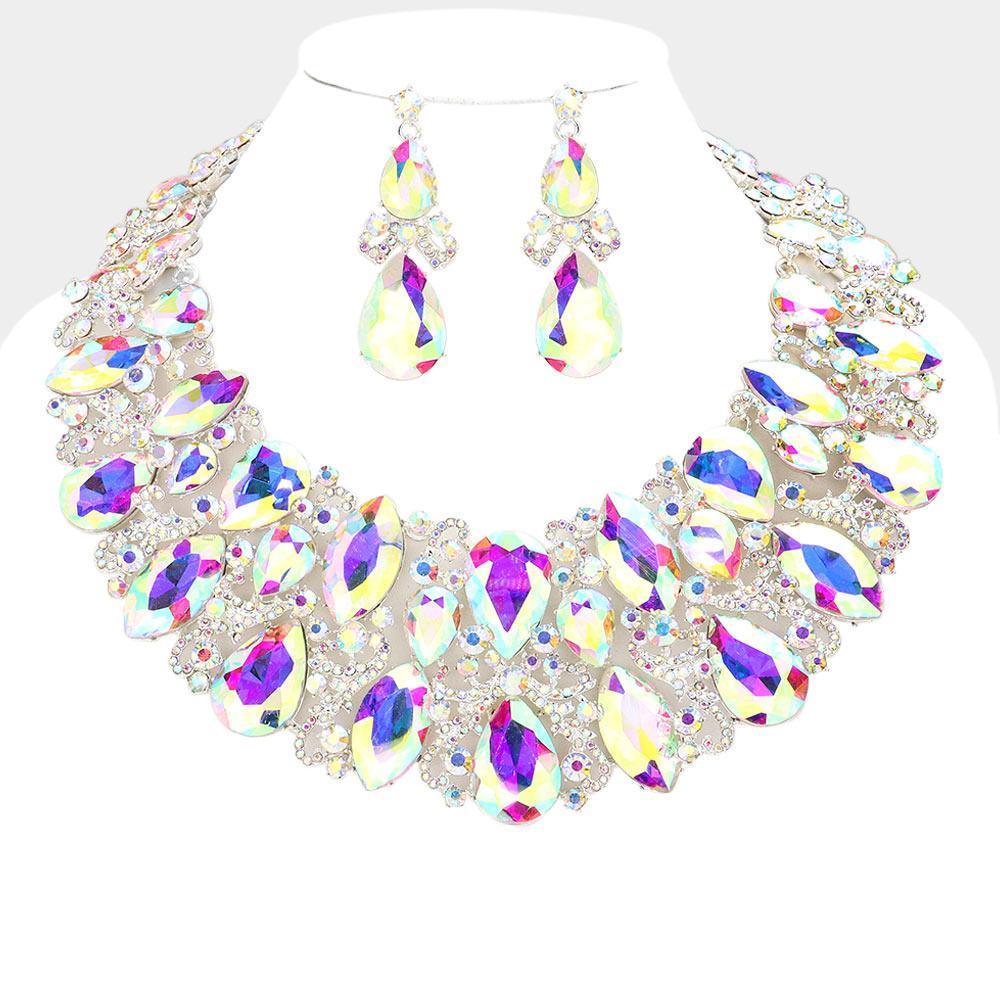 Gold Marquise Teardrop Stone Accented Evening Necklace - Jewelry Store by Erik Rayo