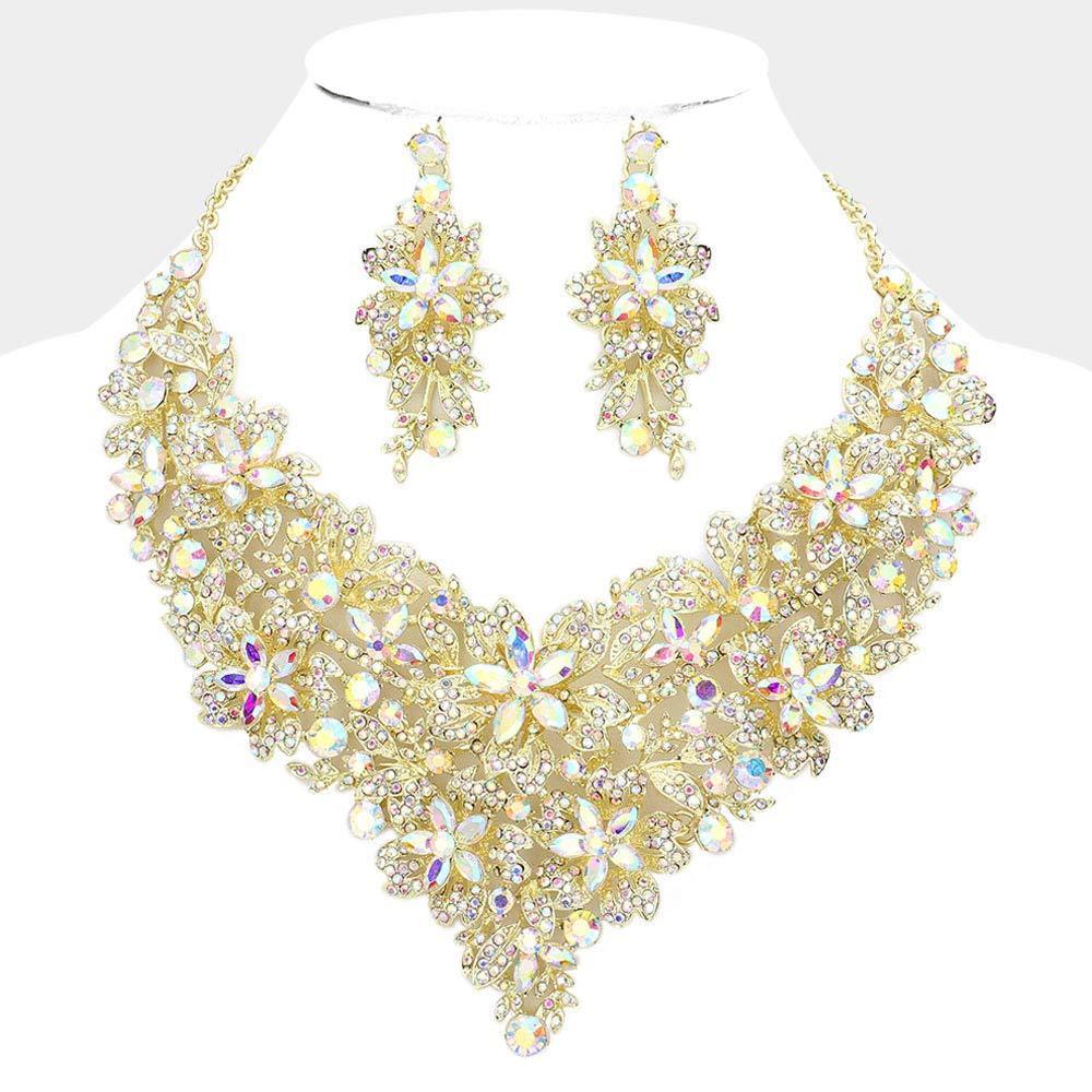 Gold Flower Stone Cluster Evening Necklace - Jewelry Store by Erik Rayo