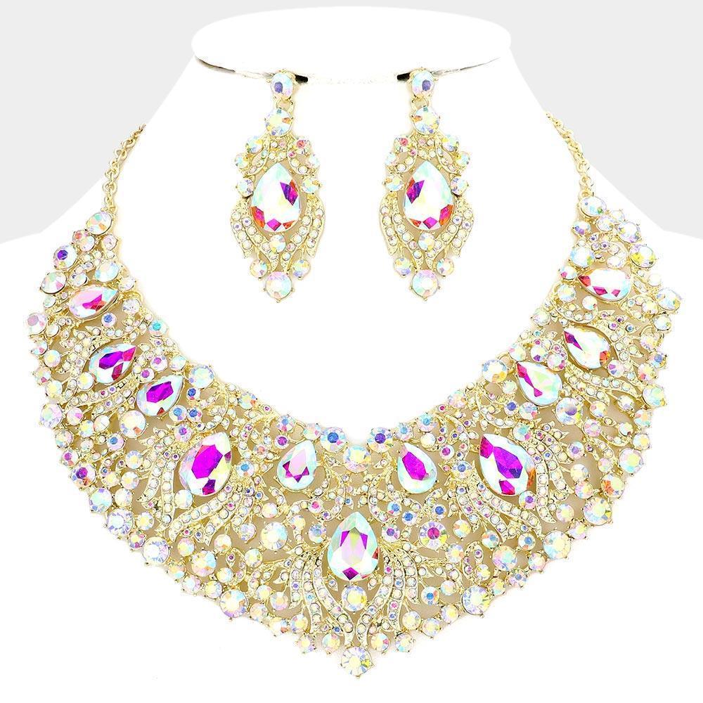 Gold Teardrop Stone Accented Collar Evening Necklace - Jewelry Store by Erik Rayo