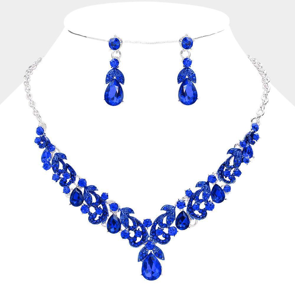 Teardrop Stone Accented Leaf Cluster Evening Necklace - Jewelry Store by Erik Rayo