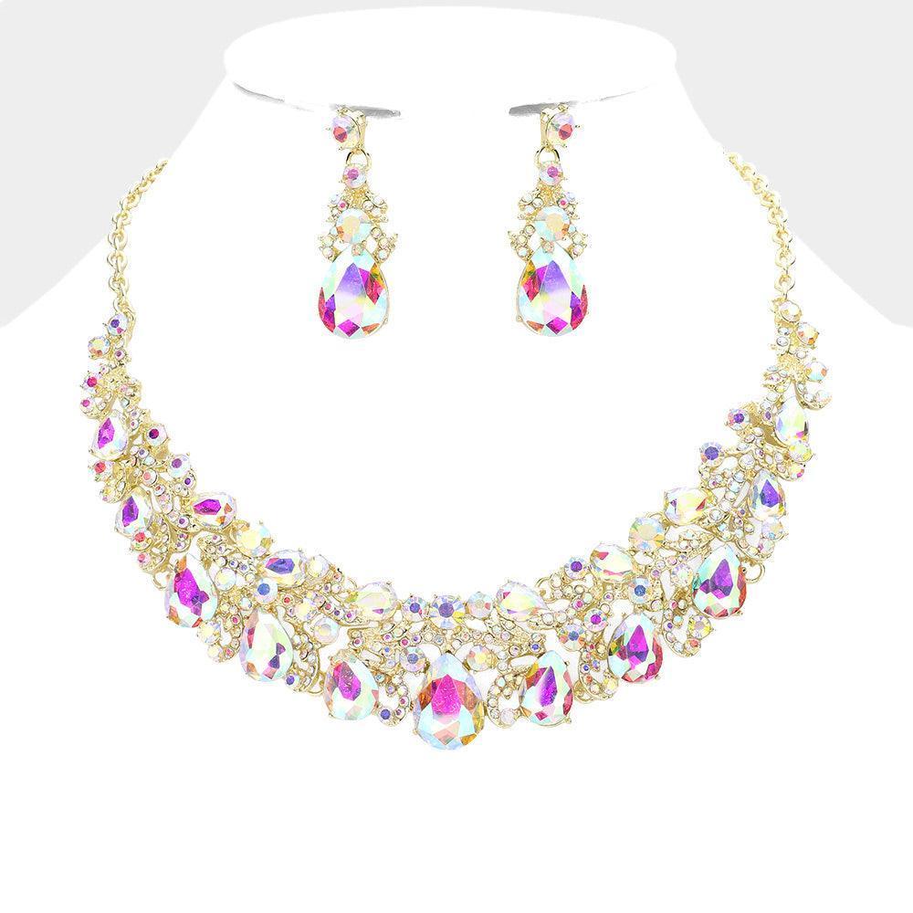 Gold Teardrop Stone Accented Evening Necklace - Jewelry Store by Erik Rayo