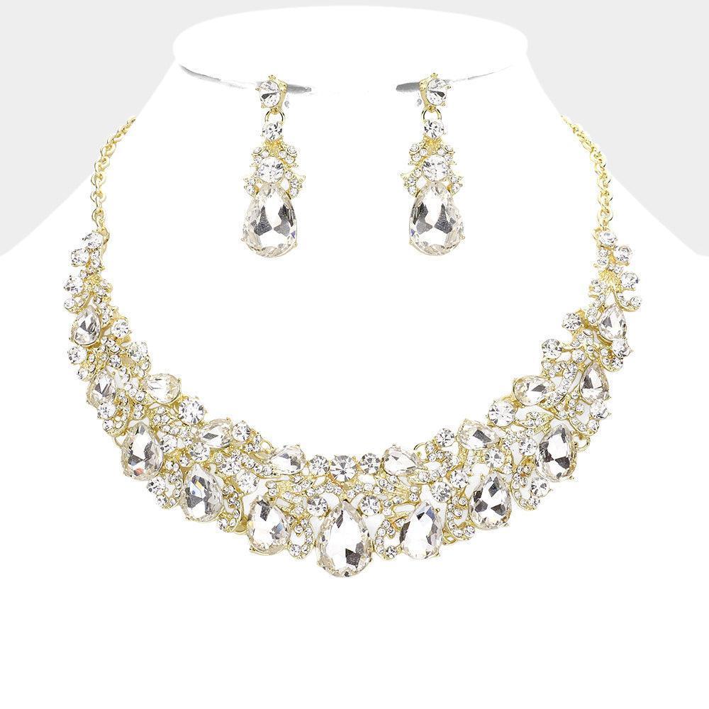 Gold Teardrop Stone Accented Evening Necklace - Jewelry Store by Erik Rayo