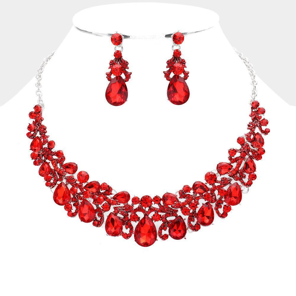 Red Teardrop Stone Accented Evening Necklace - Jewelry Store by Erik Rayo