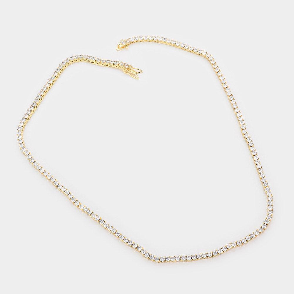 Gold Cubic Zirconia Tennis Evening Necklace - Jewelry Store by Erik Rayo