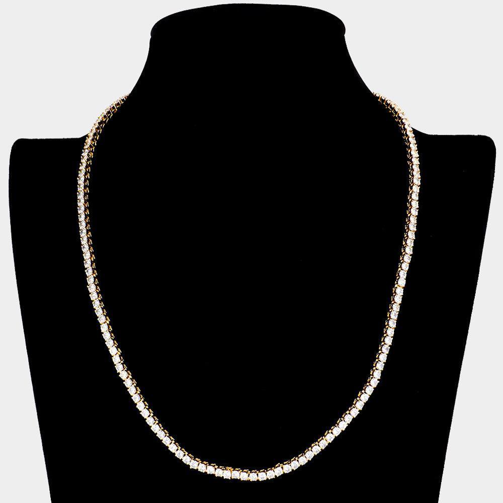 Gold Cubic Zirconia Tennis Evening Necklace - Jewelry Store by Erik Rayo