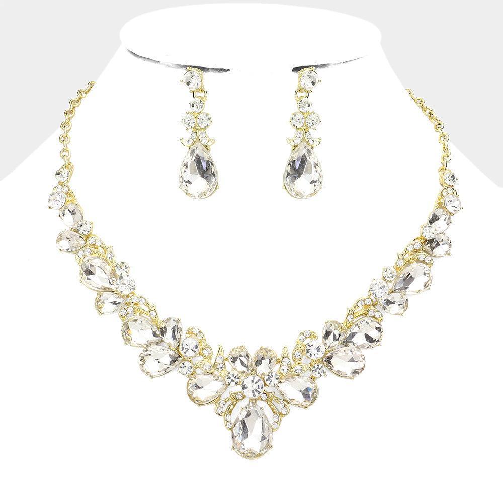 Gold Teardrop Stone Accented Evening Necklace - Jewelry Store by Erik Rayo
