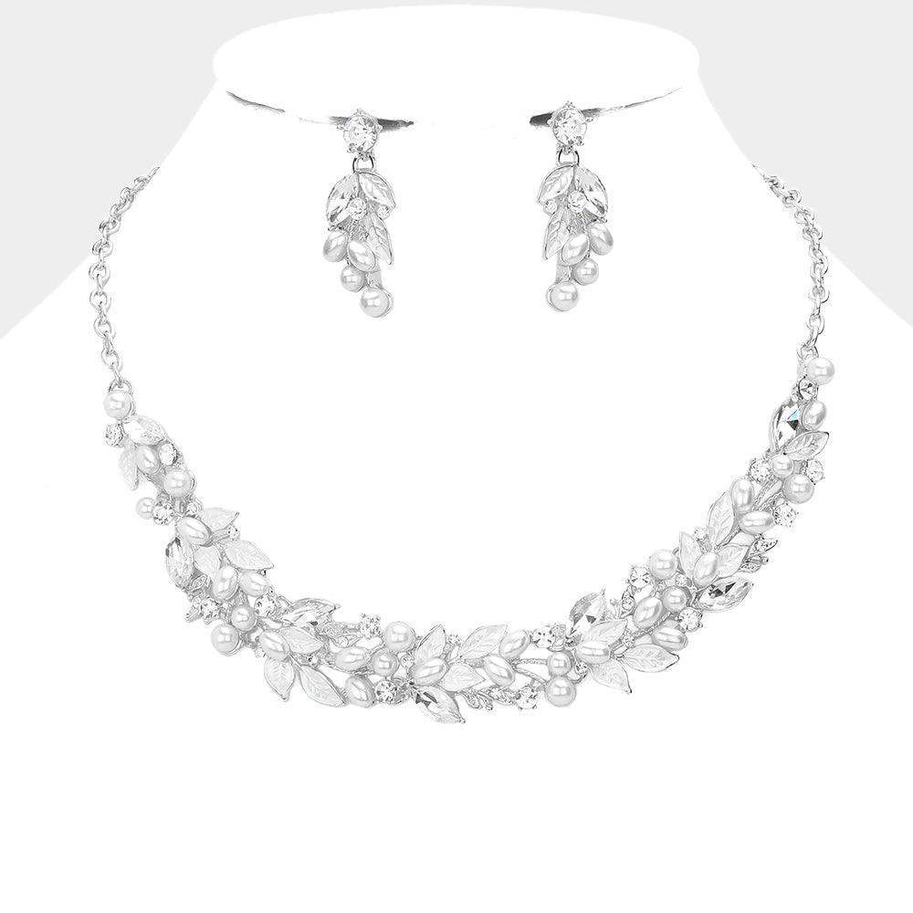 White Pearl Leaf Evening Necklace - Jewelry Store by Erik Rayo