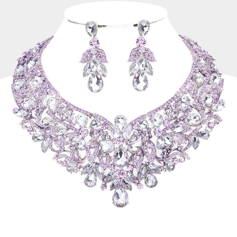 Amethyst Teardrop Stone Accented Leaf Evening Necklace - Jewelry Store by Erik Rayo
