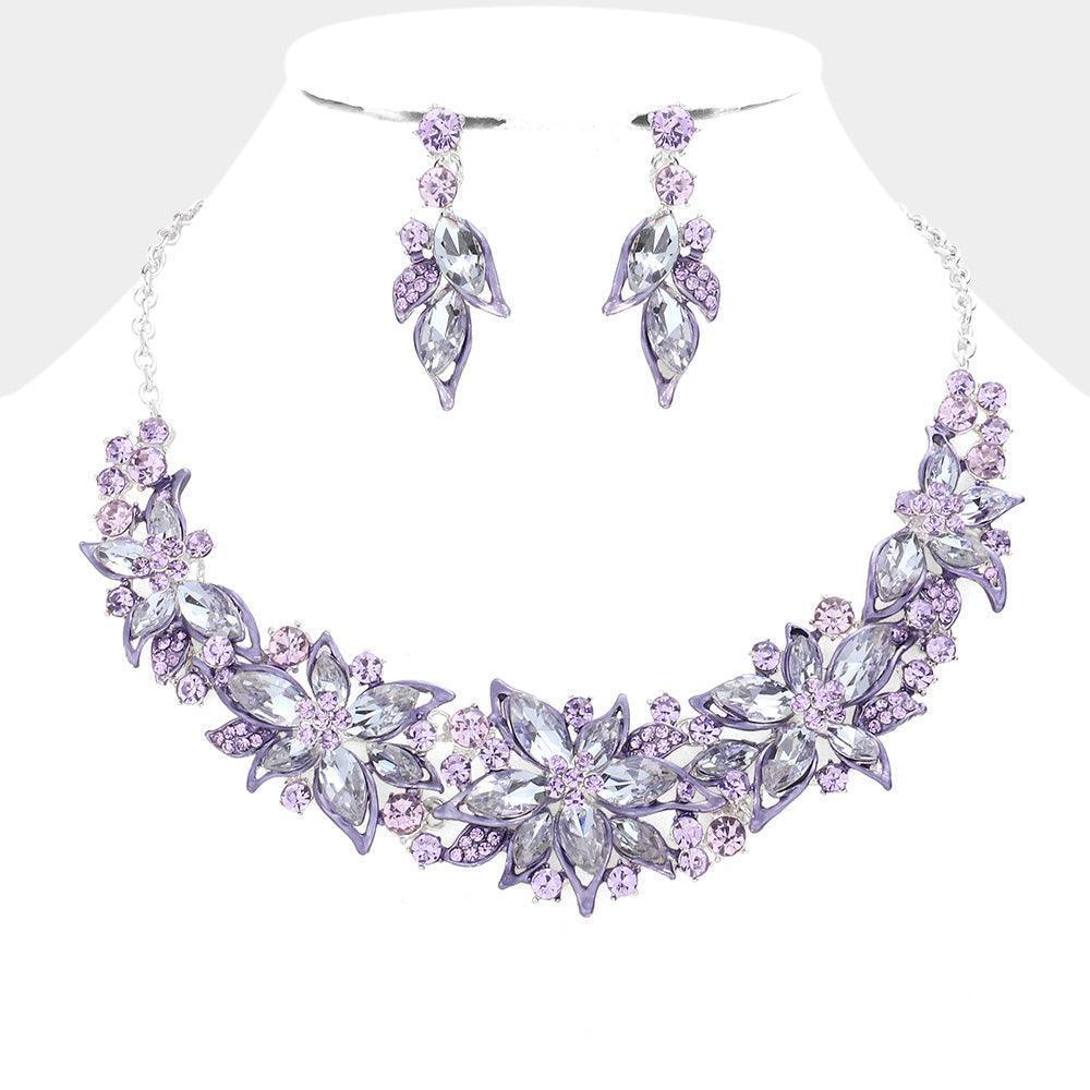 Amethyst Flower Stone Cluster Embellished Evening Necklace - Jewelry Store by Erik Rayo