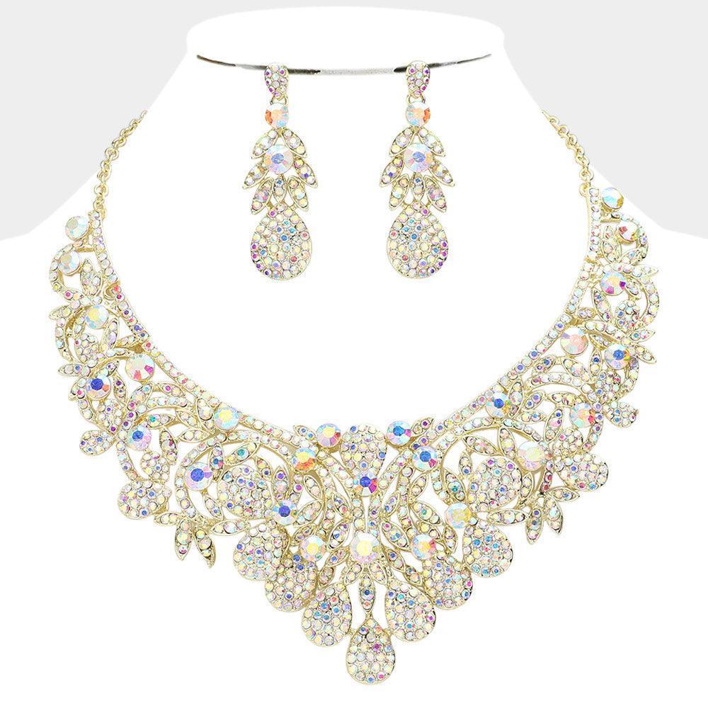 Gold Teardrop Marquise Round Glass Stone Paved Evening Necklace - Jewelry Store by Erik Rayo