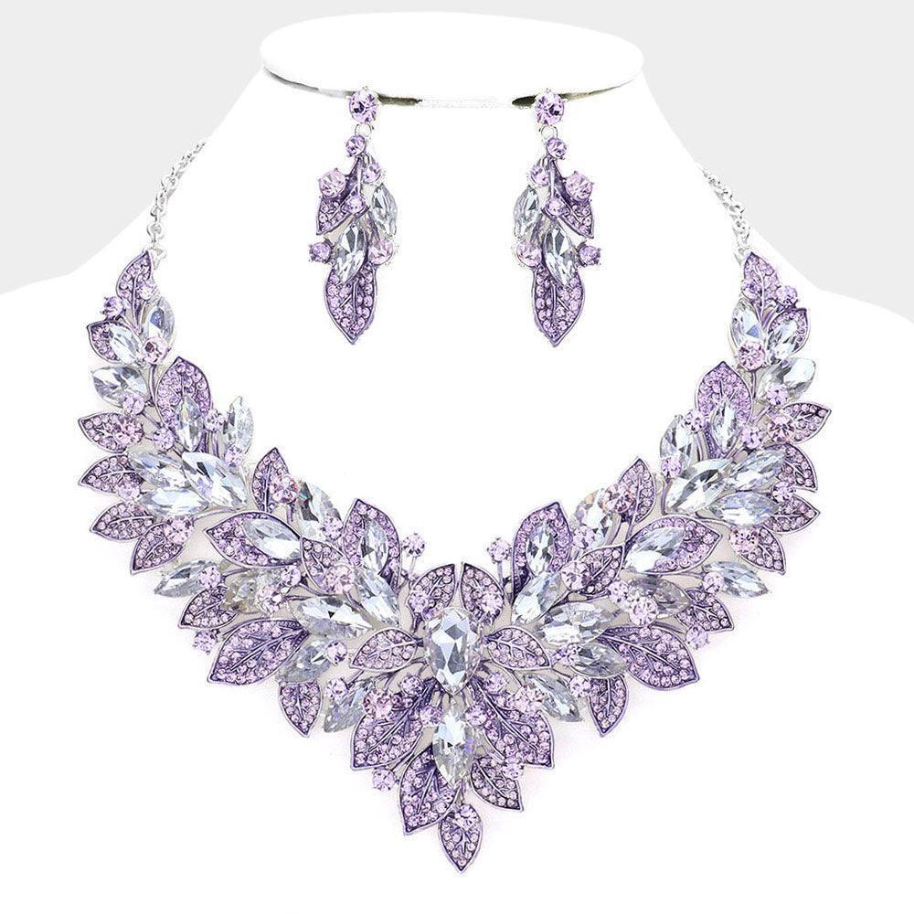 Amethyst Teardrop Marquise Stone Accented Leaf Cluster Evening Necklace - Jewelry Store by Erik Rayo