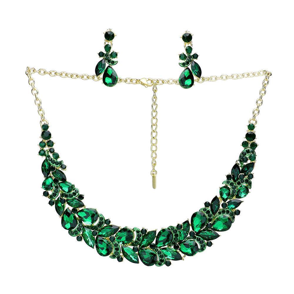 Gold Teardrop Stone Cluster Embellished Evening Necklace - Jewelry Store by Erik Rayo
