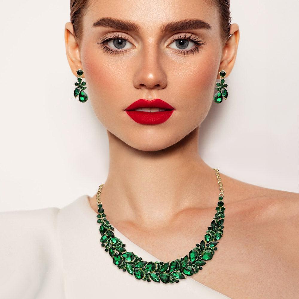 Gold Teardrop Stone Cluster Embellished Evening Necklace - Jewelry Store by Erik Rayo