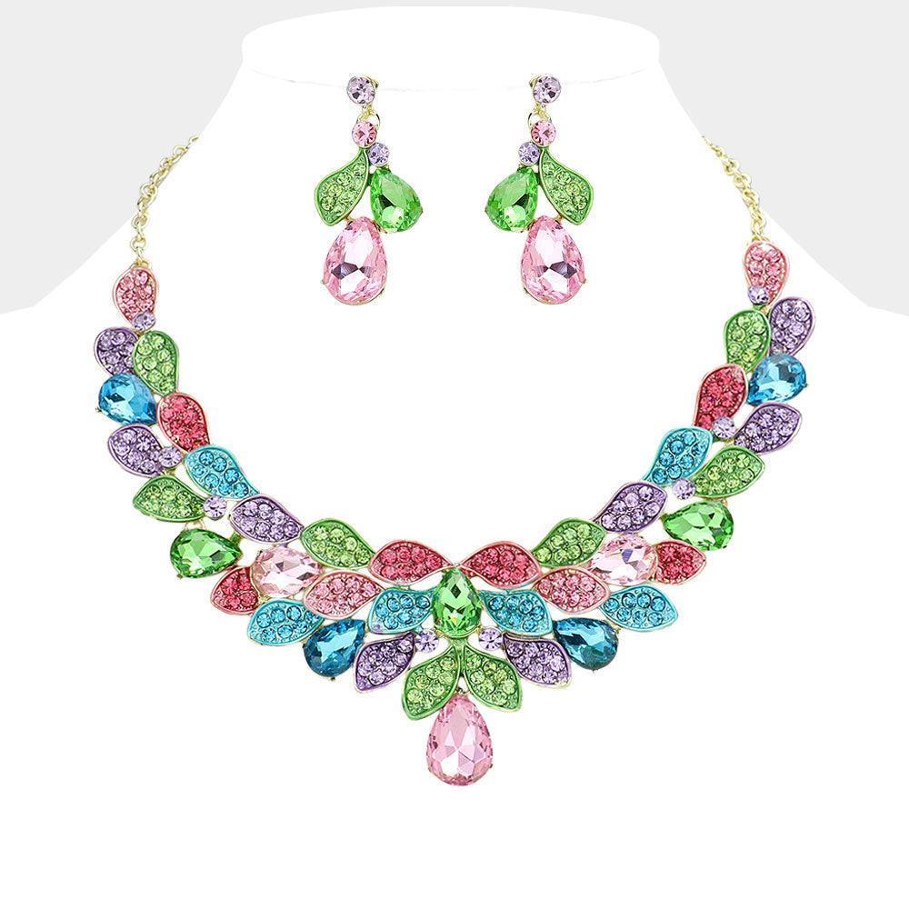 Gold Teardrop Stone Cluster Embellished Evening Necklace - Jewelry Store by Erik Rayo