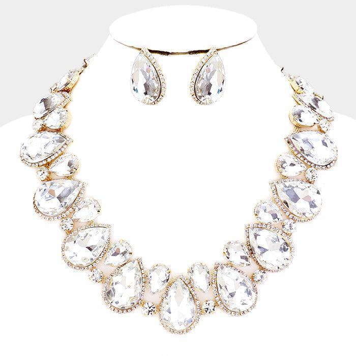 Gold Crystal Rhinestone Trim Teardrop Collar Evening Necklace - Jewelry Store by Erik Rayo