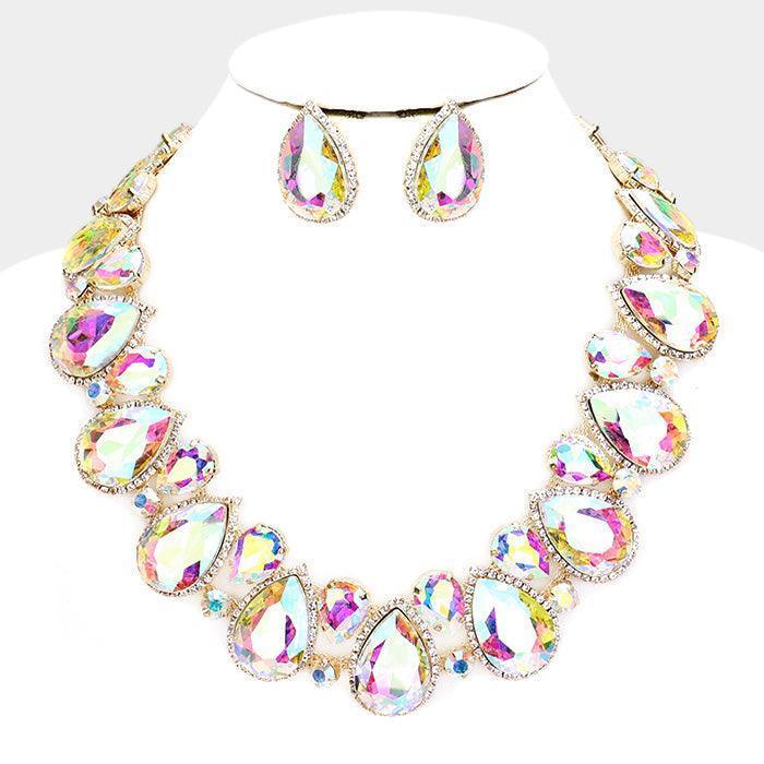 Gold Crystal Rhinestone Trim Teardrop Collar Evening Necklace - Jewelry Store by Erik Rayo