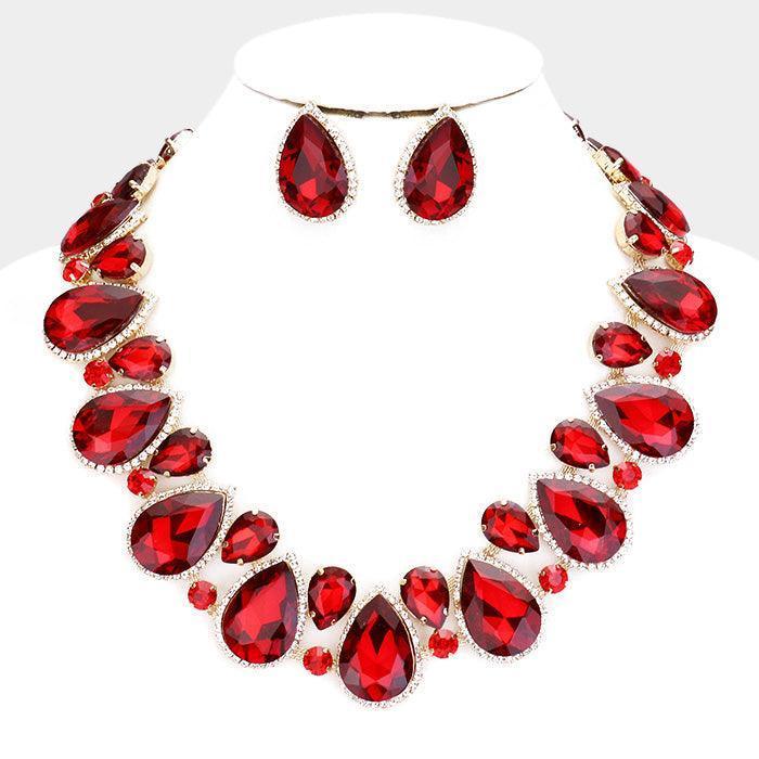 Gold Crystal Rhinestone Trim Teardrop Collar Evening Necklace - Jewelry Store by Erik Rayo