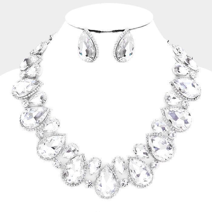 Clear Crystal Rhinestone Trim Teardrop Collar Evening Necklace - Jewelry Store by Erik Rayo