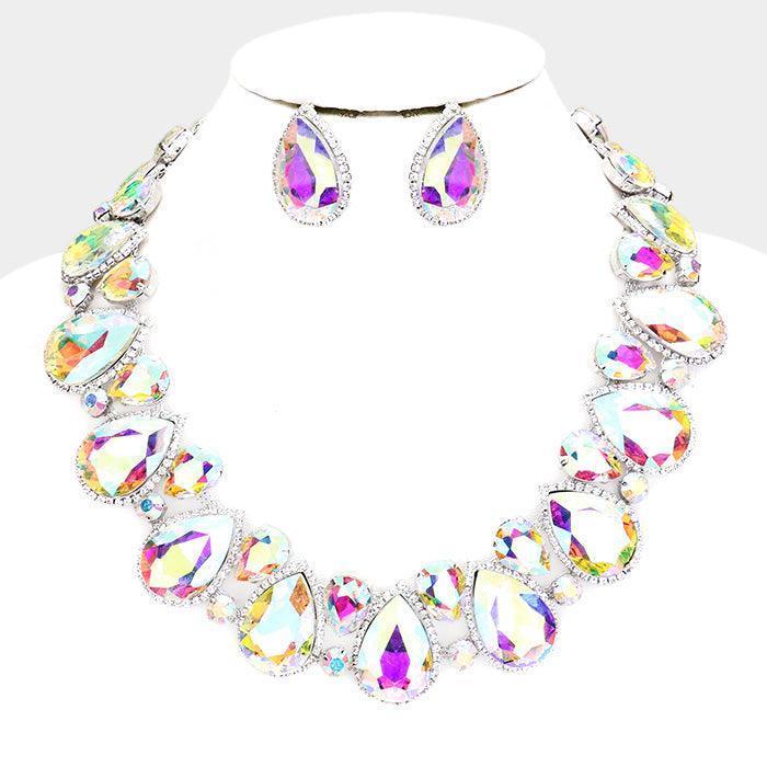 Crystal Rhinestone Trim Teardrop Collar Evening Necklace - Jewelry Store by Erik Rayo