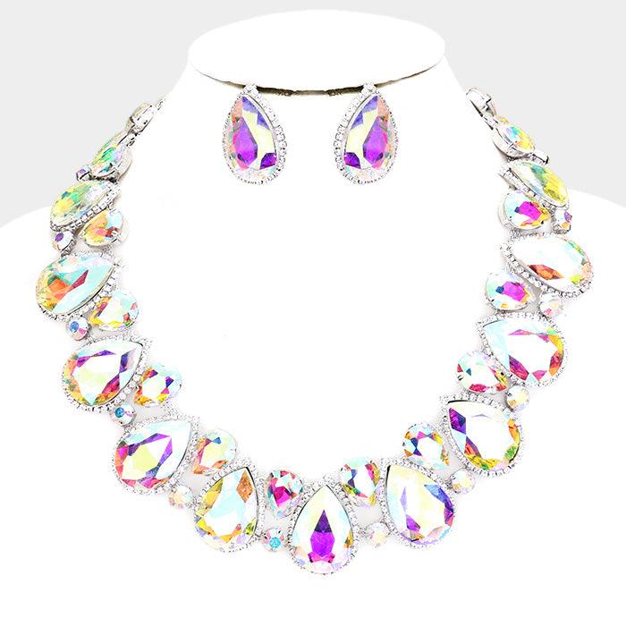 Crystal Rhinestone Trim Teardrop Collar Evening Necklace