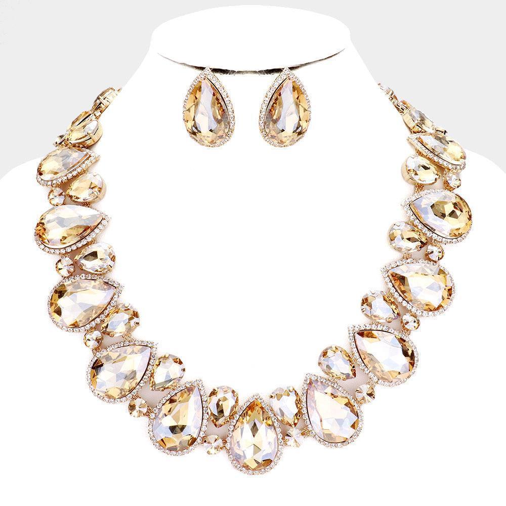 Gold Crystal Rhinestone Trim Teardrop Collar Evening Necklace - Jewelry Store by Erik Rayo