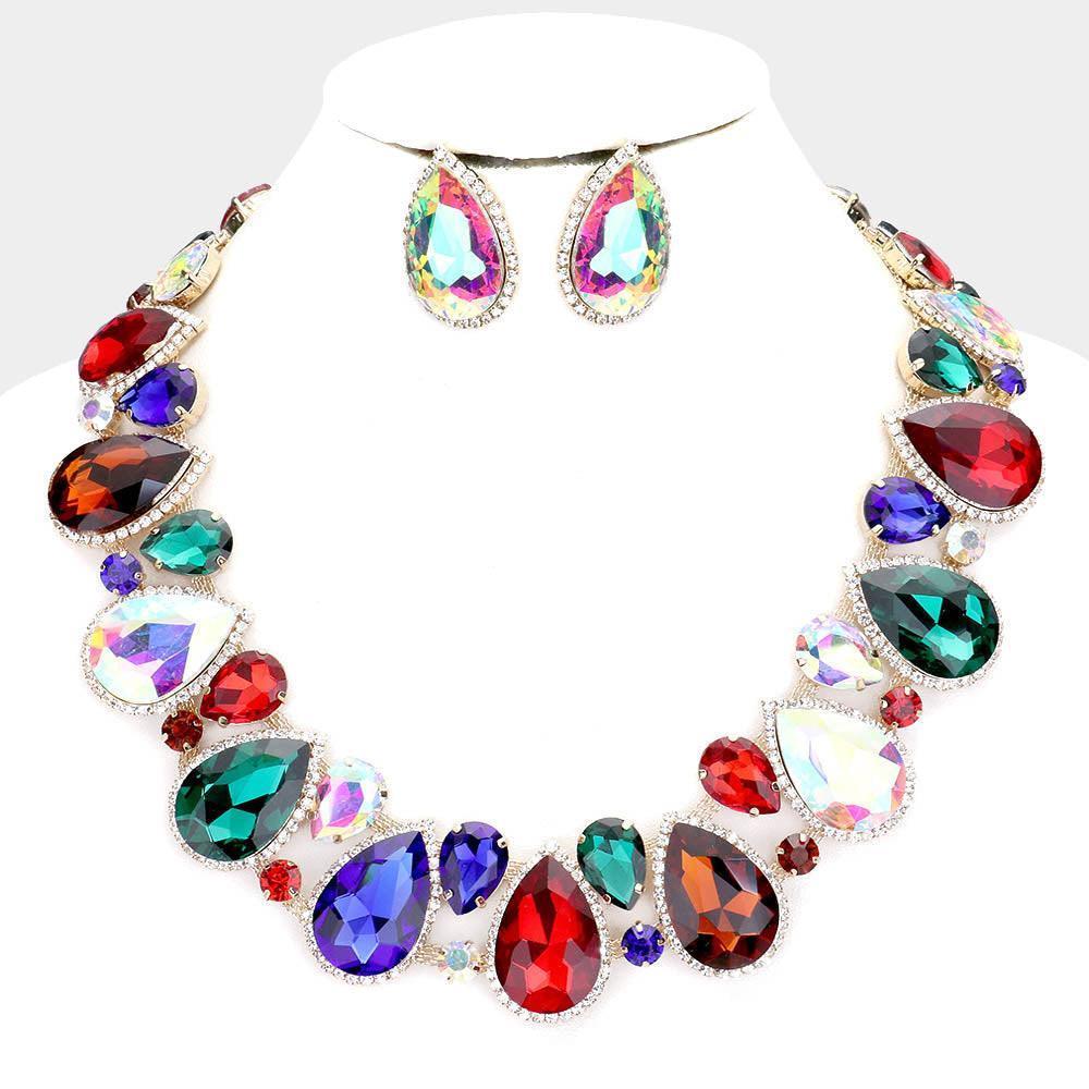 Gold Crystal Rhinestone Trim Teardrop Collar Evening Necklace - Jewelry Store by Erik Rayo