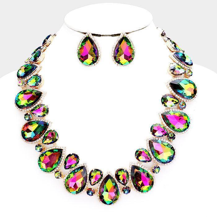 Gold Crystal Rhinestone Trim Teardrop Collar Evening Necklace - Jewelry Store by Erik Rayo