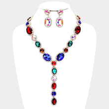 Load image into Gallery viewer, Gold Glass Crystal Rhinestone Y Evening Necklace
