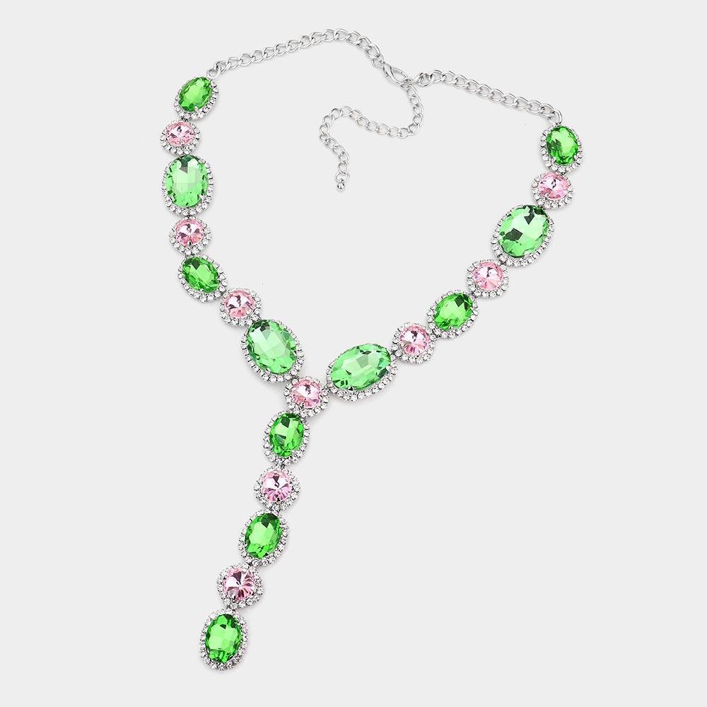 Pink Glass Crystal Rhinestone Y Evening Necklace - Jewelry Store by Erik Rayo