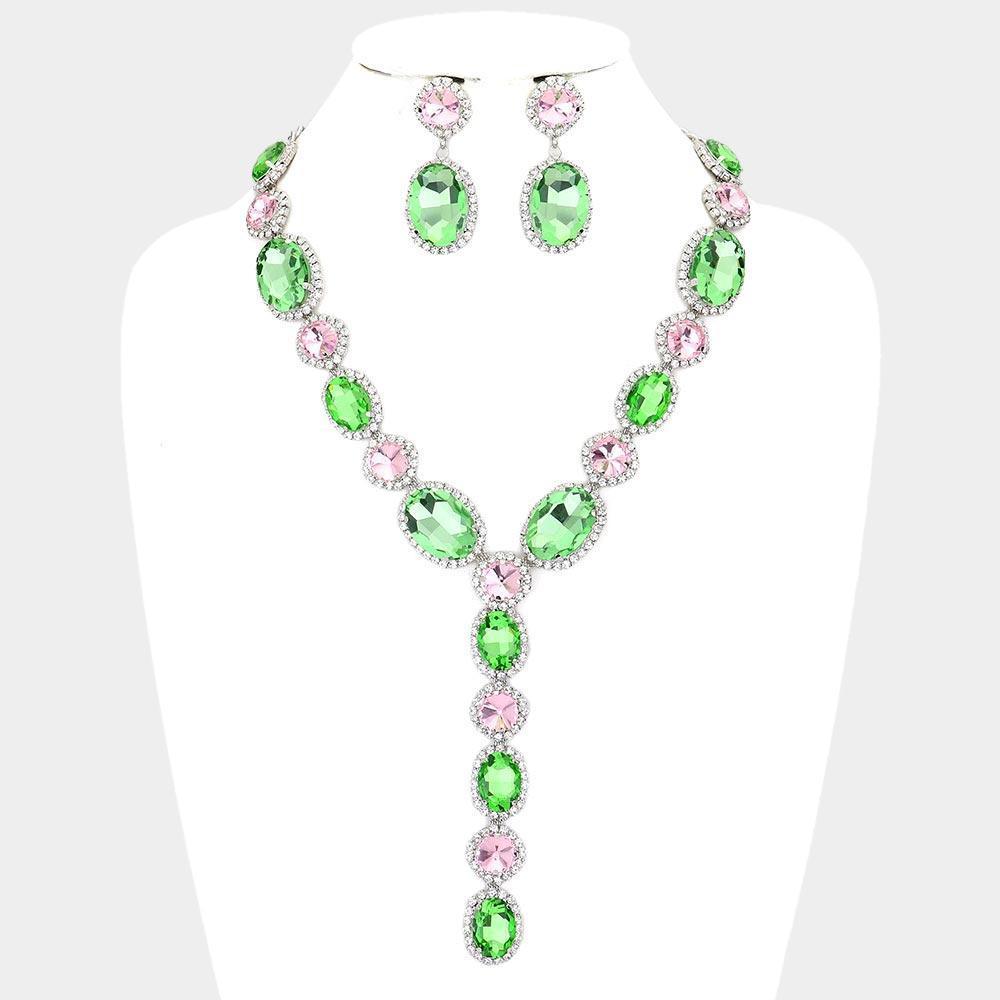 Pink Glass Crystal Rhinestone Y Evening Necklace - Jewelry Store by Erik Rayo