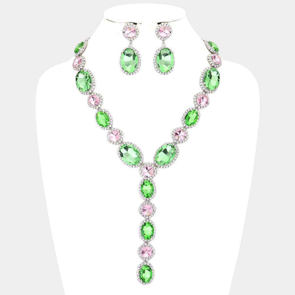 Pink Glass Crystal Rhinestone Y Evening Necklace