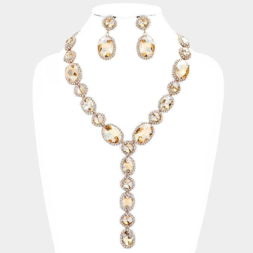 Glass Crystal Rhinestone Y Evening Necklace - Jewelry Store by Erik Rayo
