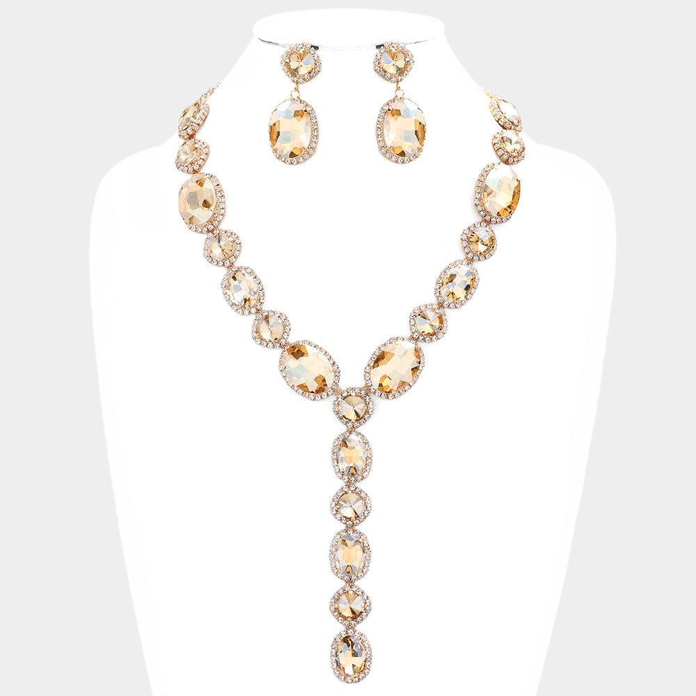 Glass Crystal Rhinestone Y Evening Necklace