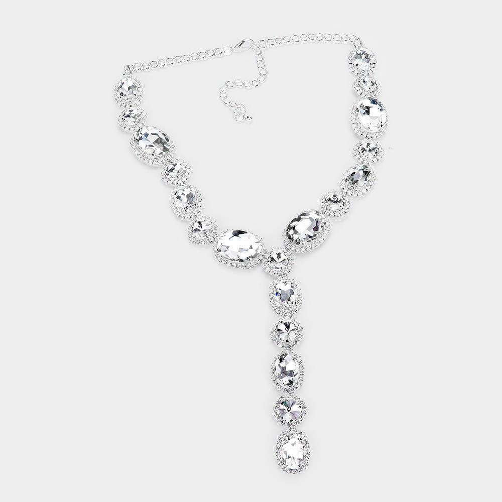 Clear Glass Crystal Rhinestone Y Evening Necklace - Jewelry Store by Erik Rayo