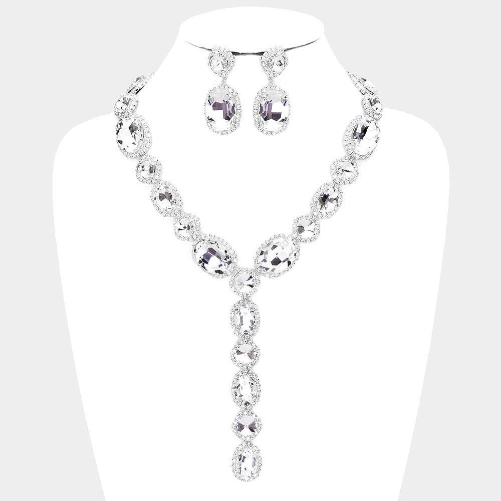 Clear Glass Crystal Rhinestone Y Evening Necklace