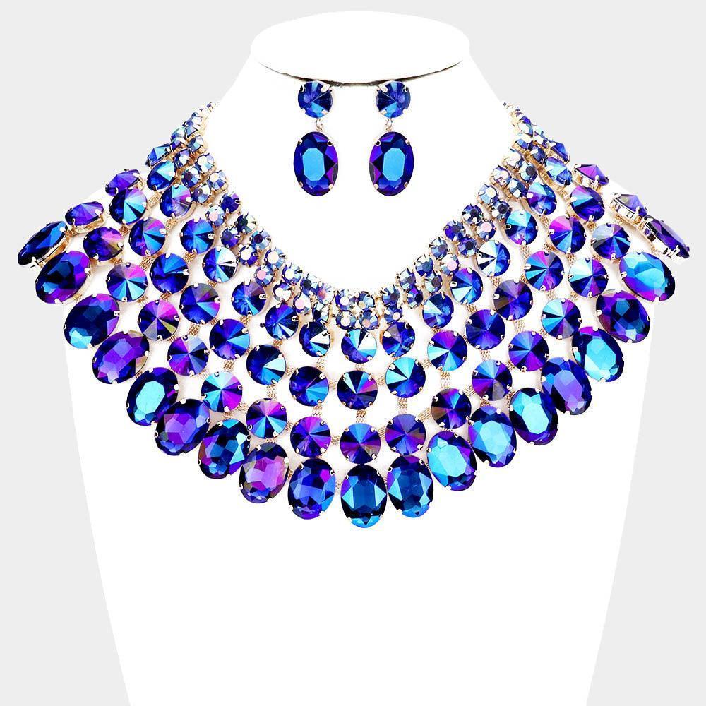 Blue Crystal Glass Bib Statement Necklace - Jewelry Store by Erik Rayo