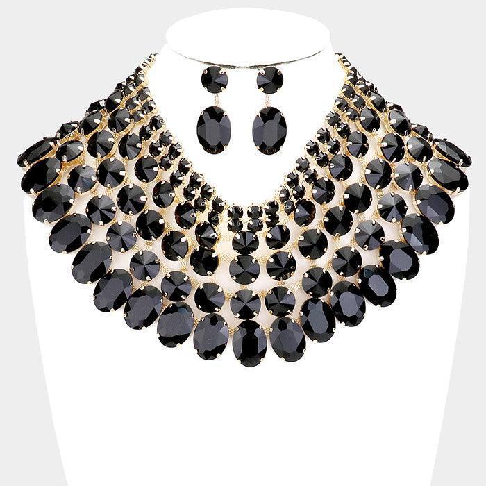 Black Crystal Glass Bib Statement Necklace - Jewelry Store by Erik Rayo